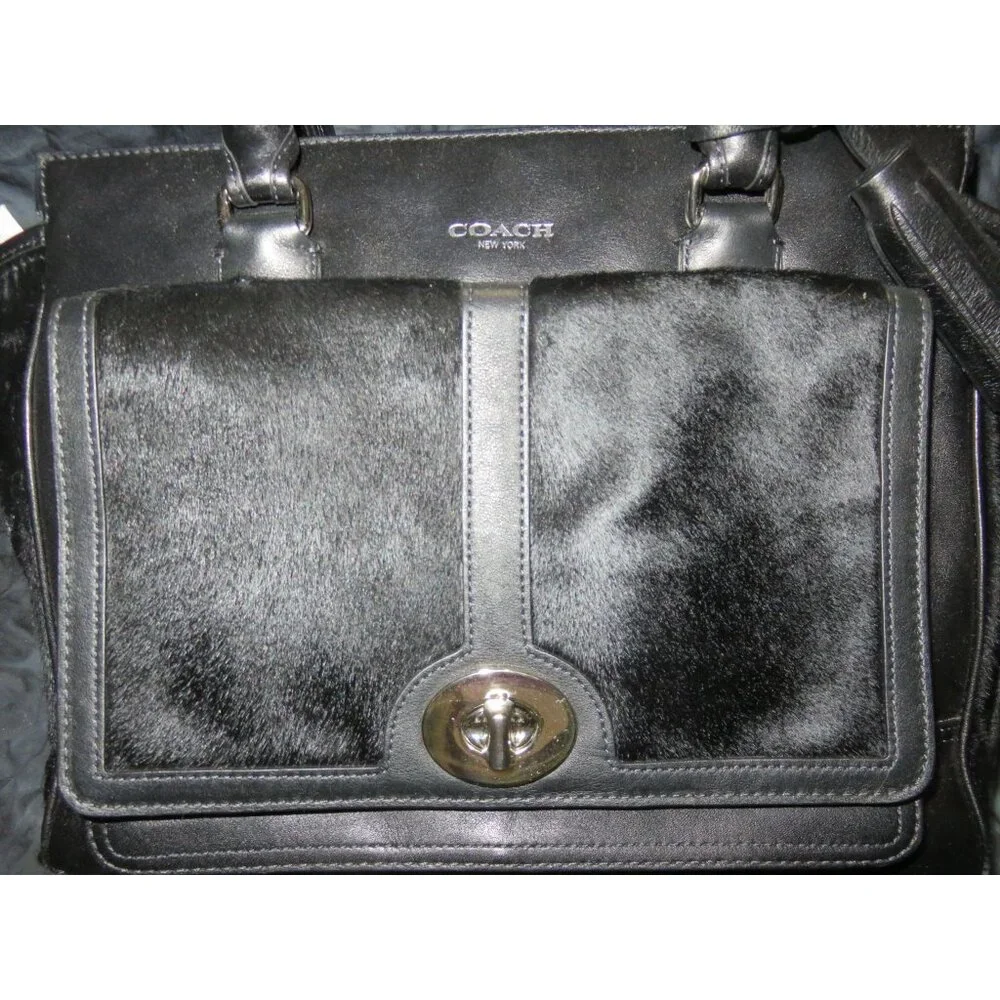 Coach 2012 Limited Edition Black Legacy Medium Candace Calf Hair Leather Satchel